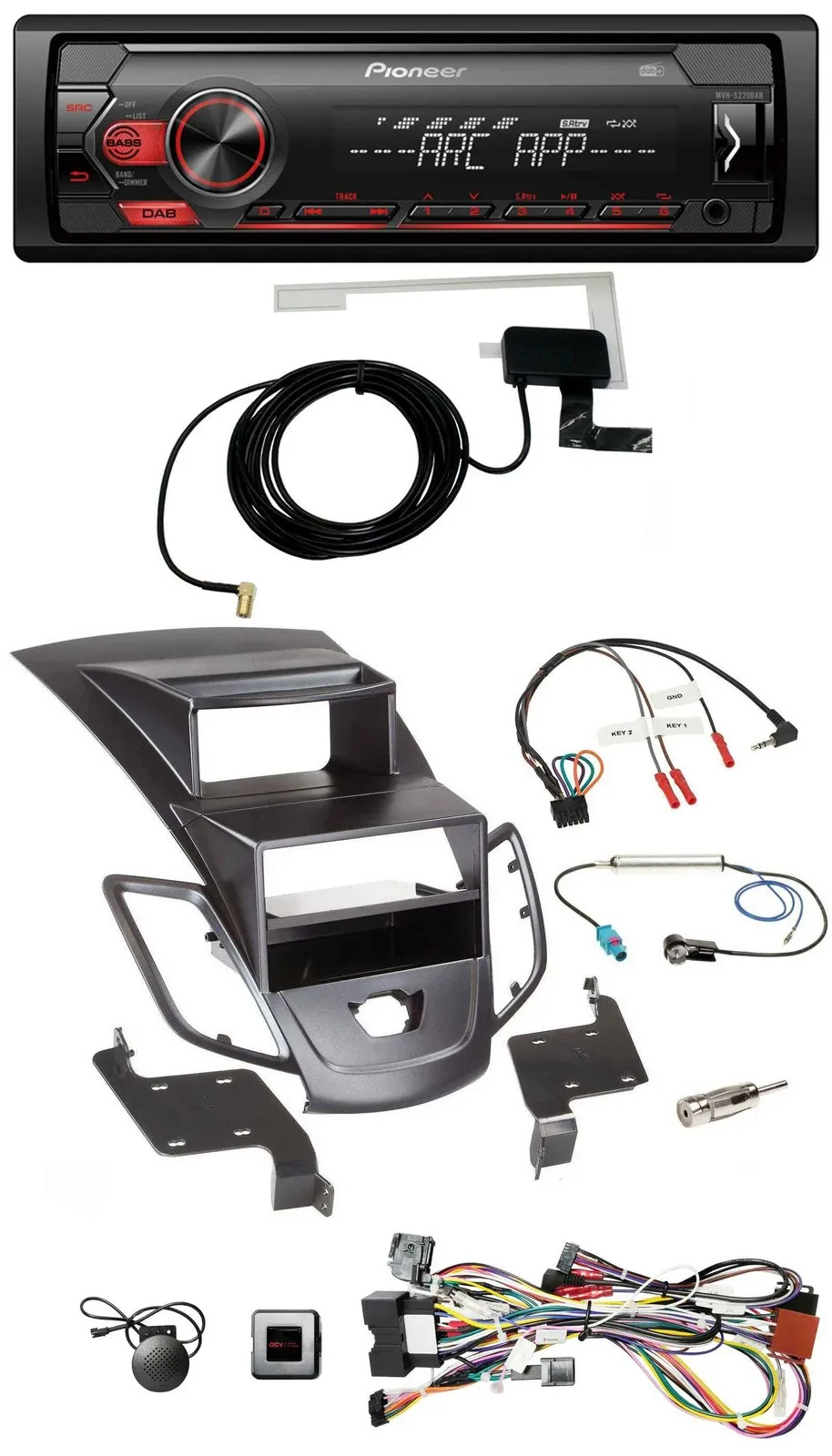 Pioneer 1DIN USB DAB MP3 Lenkrad Autoradio für Ford Fiesta 08-10 Display schwarz