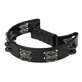 FHT-B Hand Tambourine Schwarz Doppelreihe Stahlschellen Klarer Klang Ergonomisch