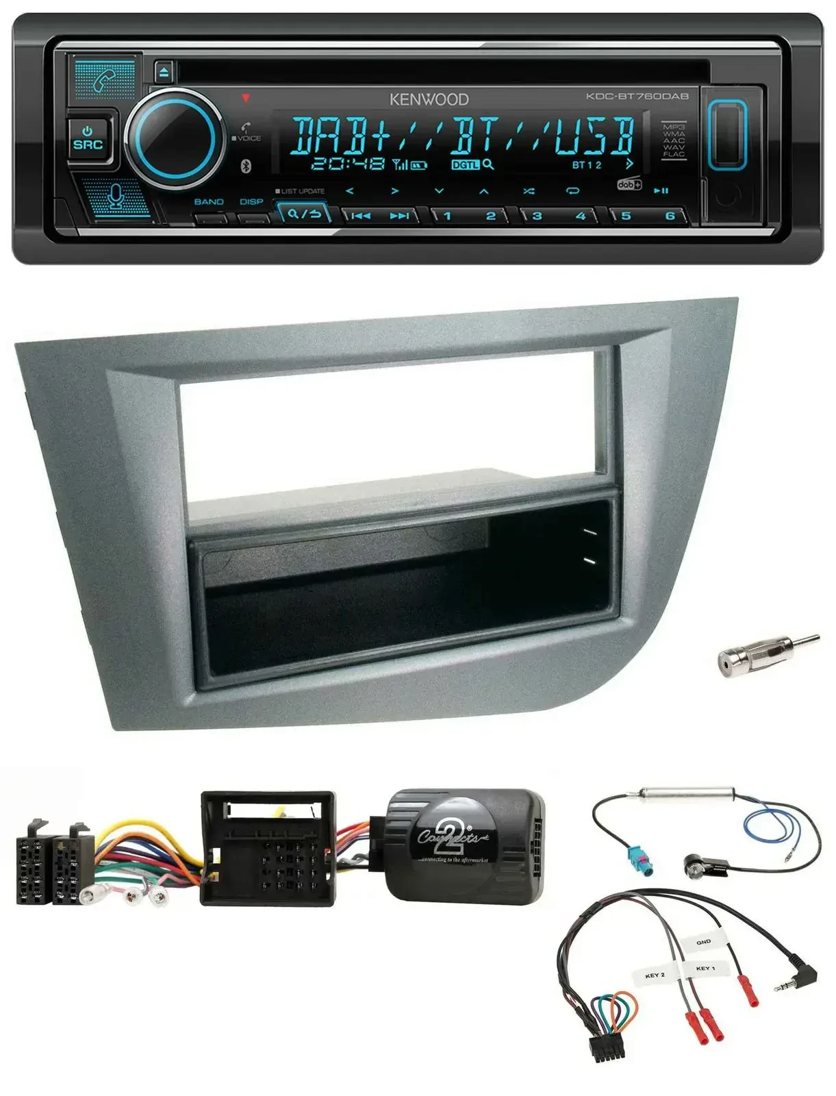 Автомагнитола Kenwood Bluetooth DAB USB CD для Seat Leon 2005–2010 темно-серая