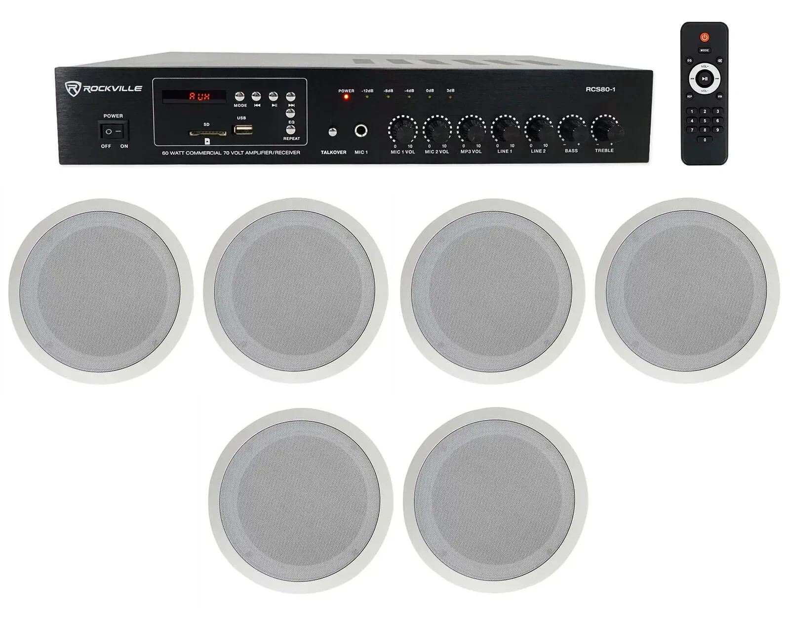 Потолочная акустика Rockville CC80T White с усилителем (6 штук)