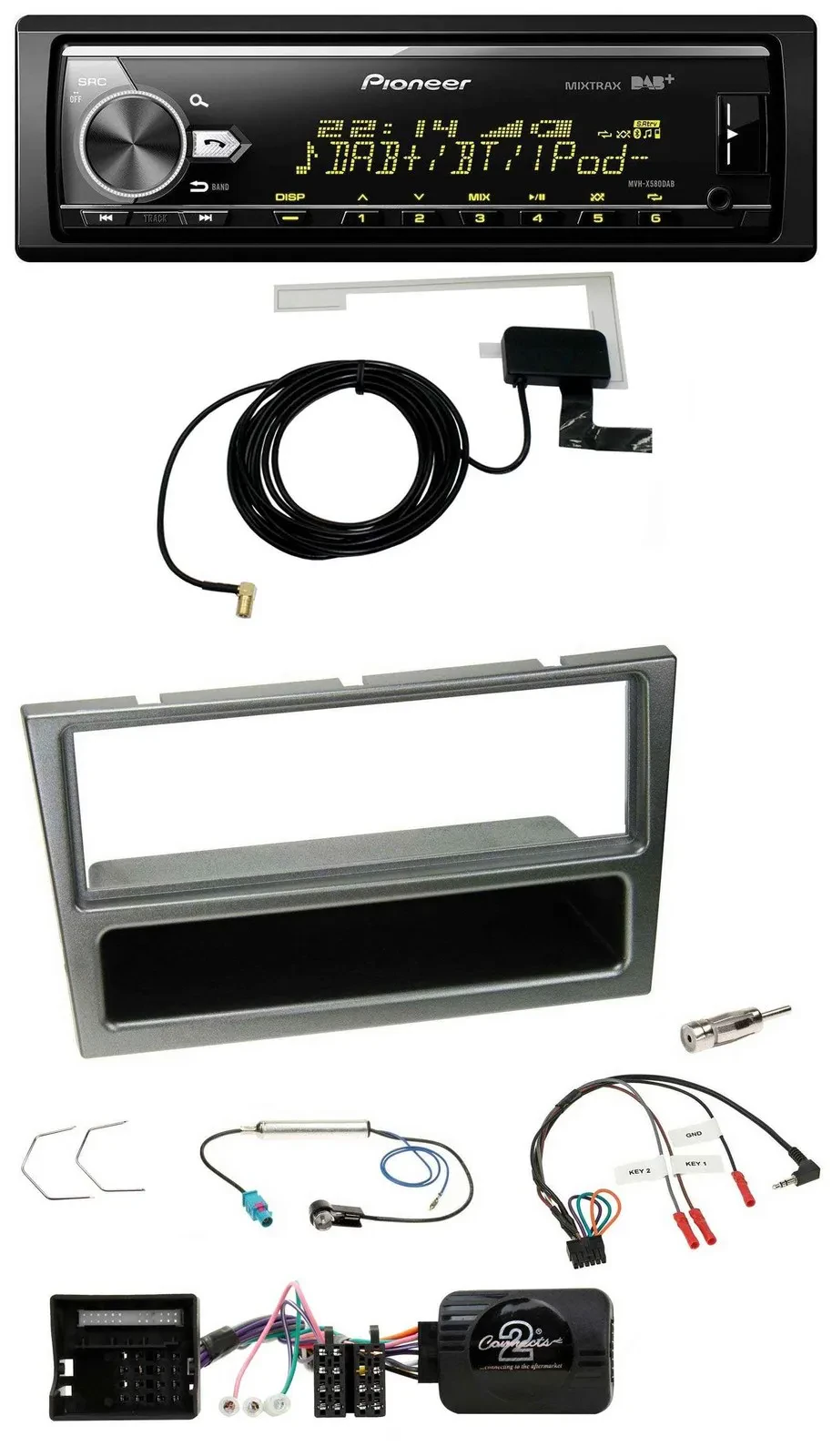 Pioneer Bluetooth DAB USB Lenkrad Autoradio für Opel Corsa C 04-06 aluminium