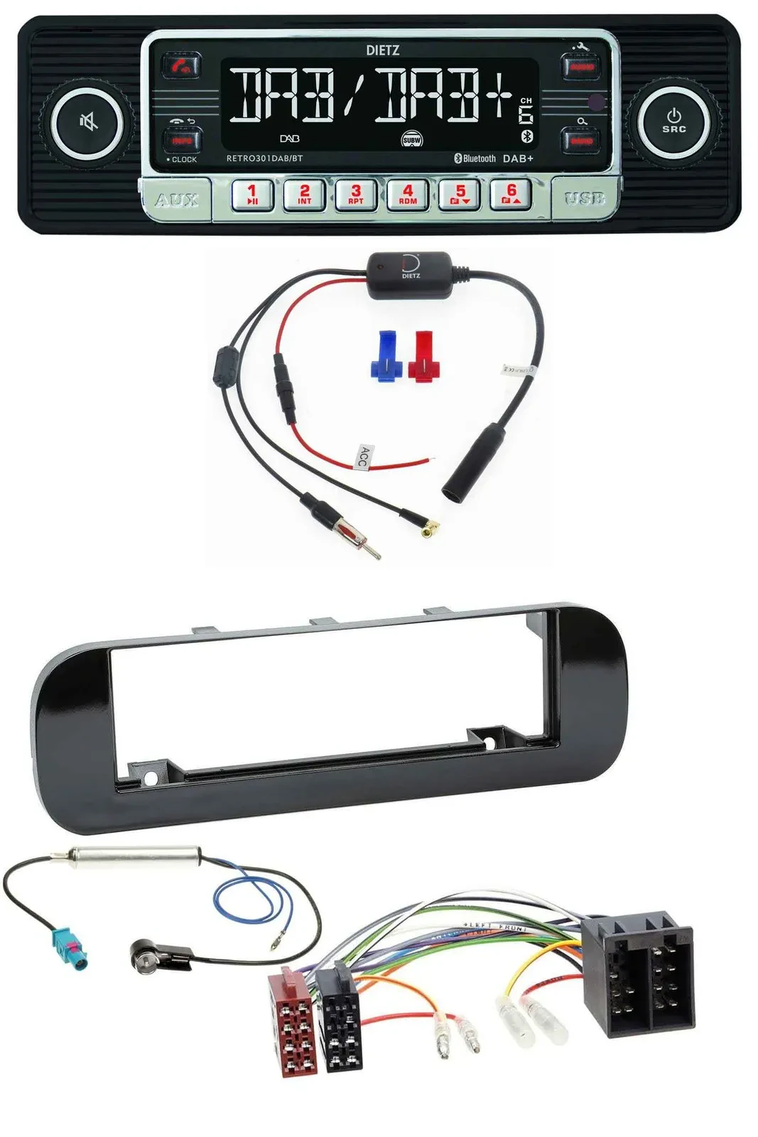 Dietz MP3 DAB Bluetooth USB Autoradio für Fiat Panda (ab 2012) - glänzend