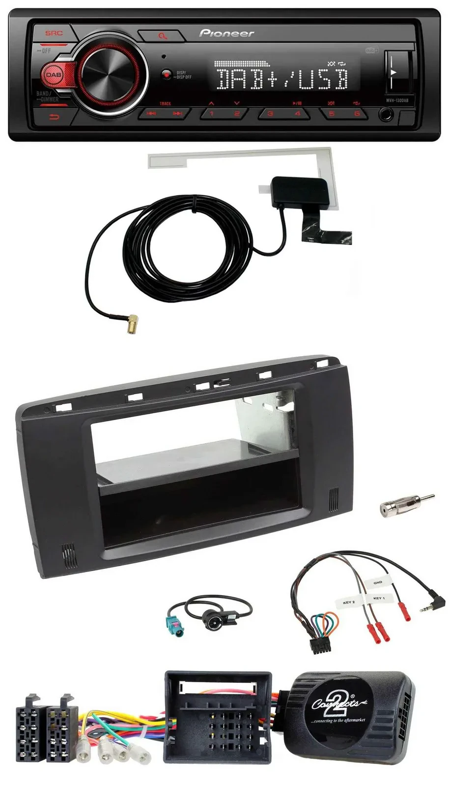 Автомагнитола Pioneer 1DIN MP3 DAB USB для Mercedes R‑Class W251 (2006–2012) с поддержкой управления на руле