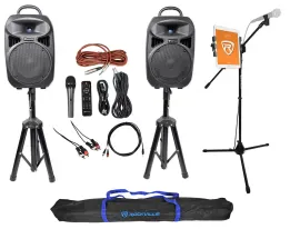 Rockville Dual 8" Karaoke Machine Speaker System w/Mic Stand w/Tablet Mount+Bag