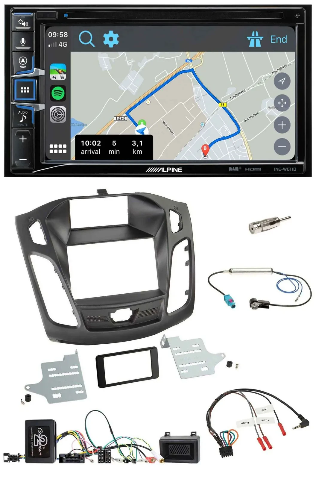 Alpine DAB TMC Bluetooth 2DIN USB Lenkrad Navigation für Ford Focus 2011-2014