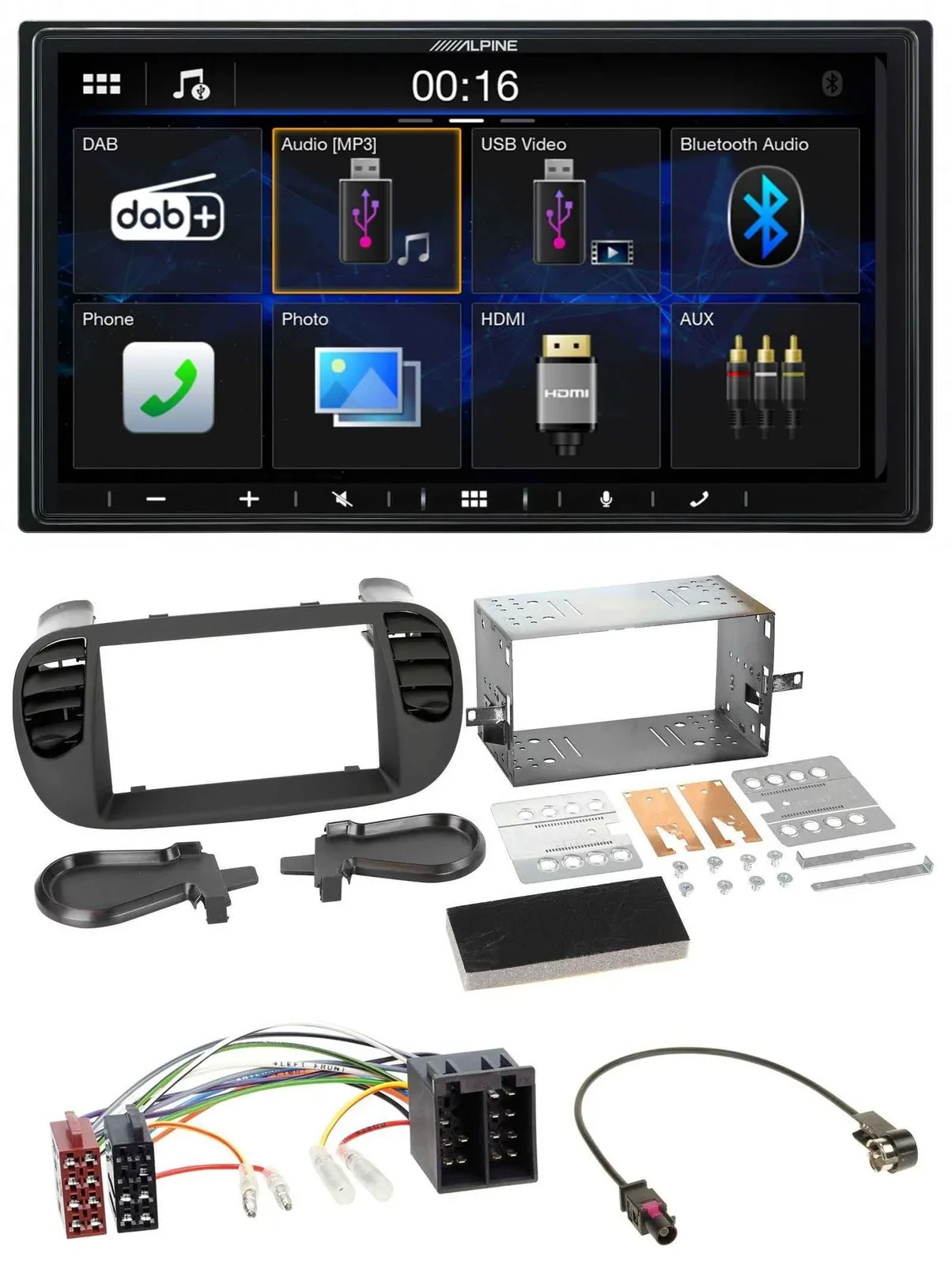 Автомагнитола для Fiat 500 Alpine 2DIN Bluetooth MP3 DAB USB ISO soft-touch