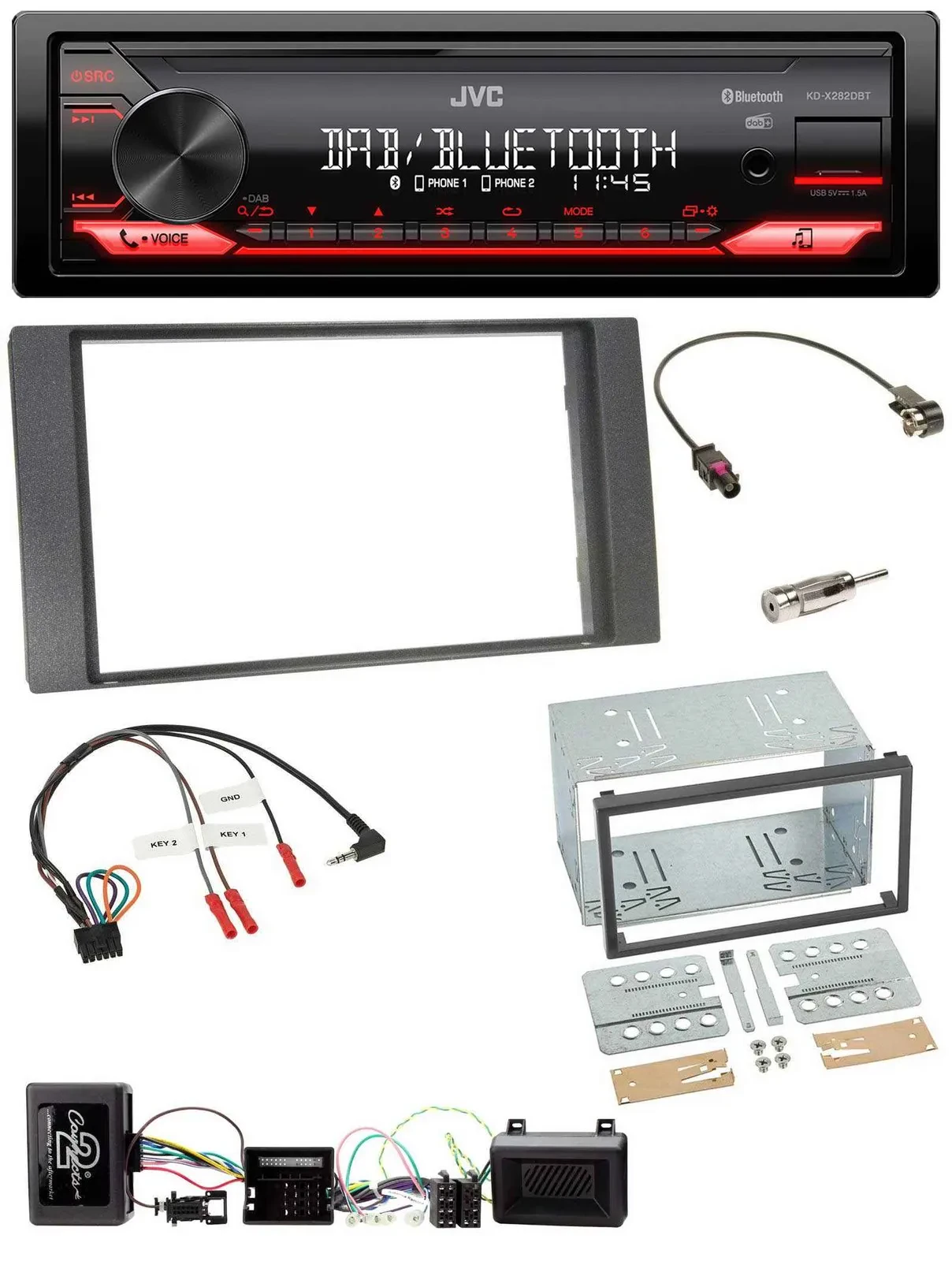 JVC Bluetooth USB DAB Lenkrad Autoradio für Ford Kuga 2008-2012 anthrazit