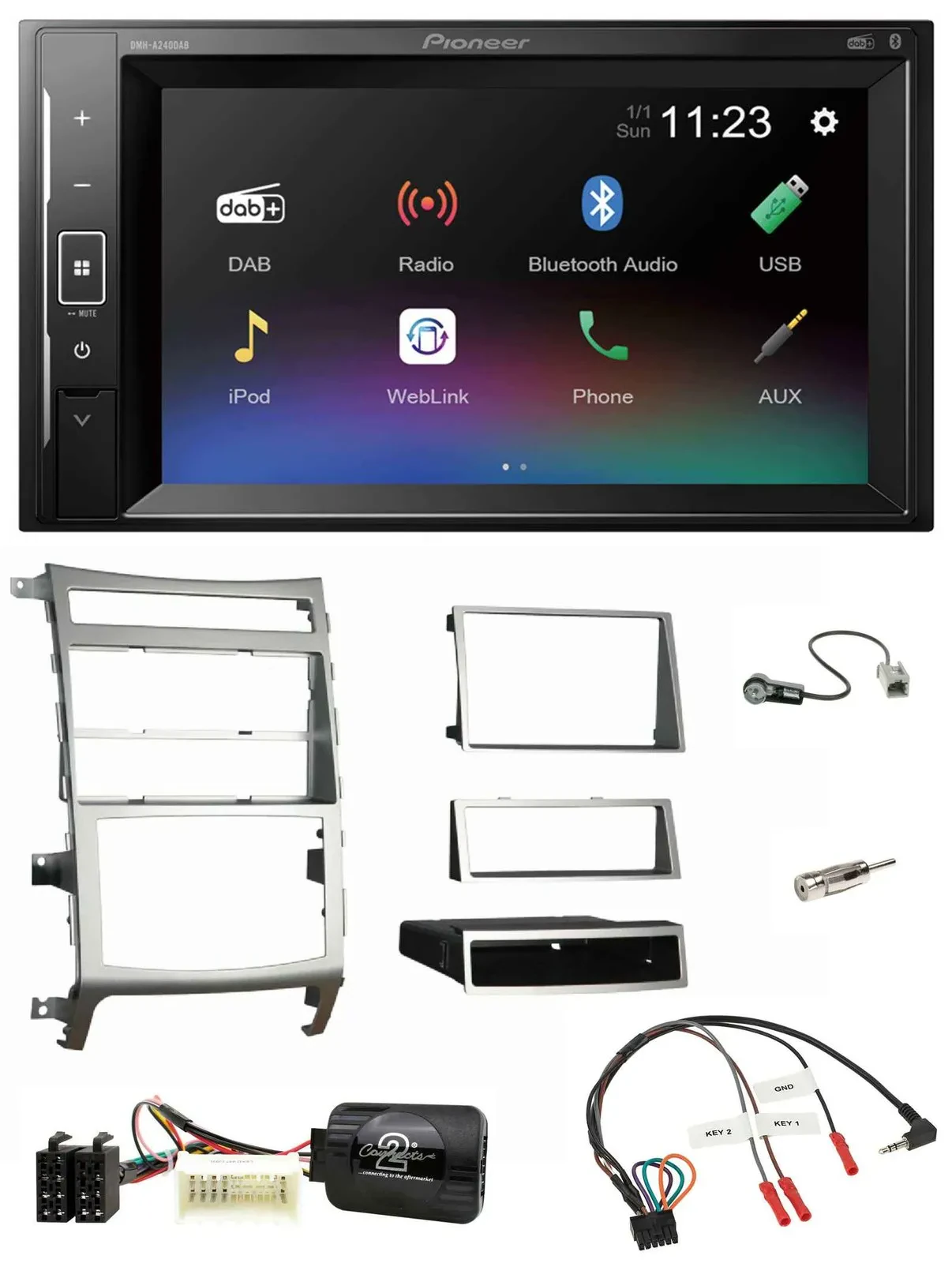 Pioneer DAB Lenkrad 2DIN Bluetooth USB Autoradio für Hyundai IX55 2009-2012 silb