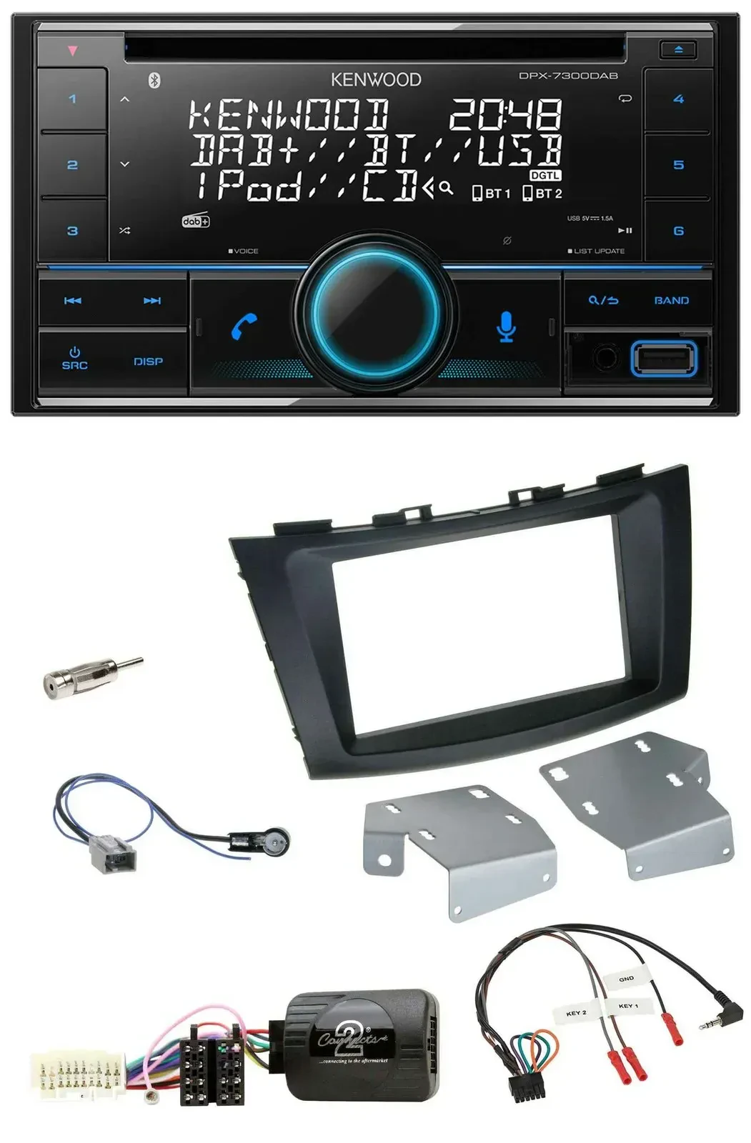 Автомагнитола Kenwood 2 DIN, CD, DAB, USB, Bluetooth, управление с руля, для Suzuki Swift (с 2011)