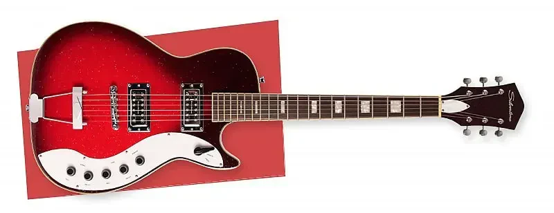 Silvertone Classic 1423-RSFB Solid-Body Electric Guitar, Red/Silver Flake Burst