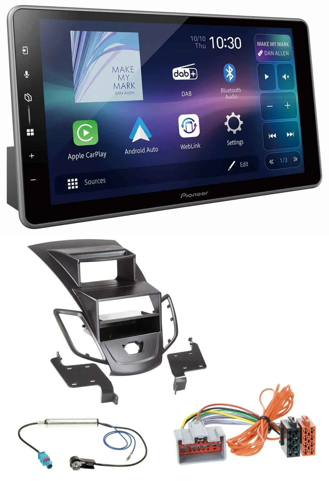 Pioneer Bluetooth USB DAB MP3 Autoradio für Ford Fiesta 08-10 Display schwarz