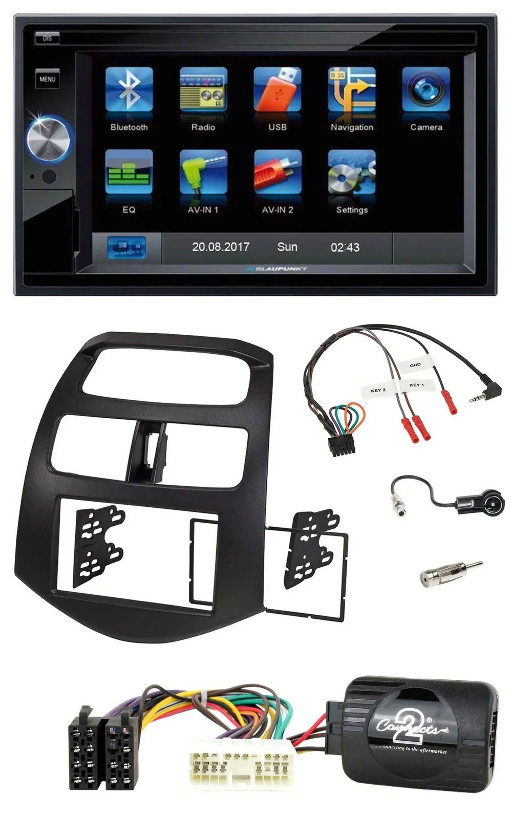 Blaupunkt 2DIN Bluetooth TMC USB Lenkrad SD Navigation für Chevrolet Spark KLM 2