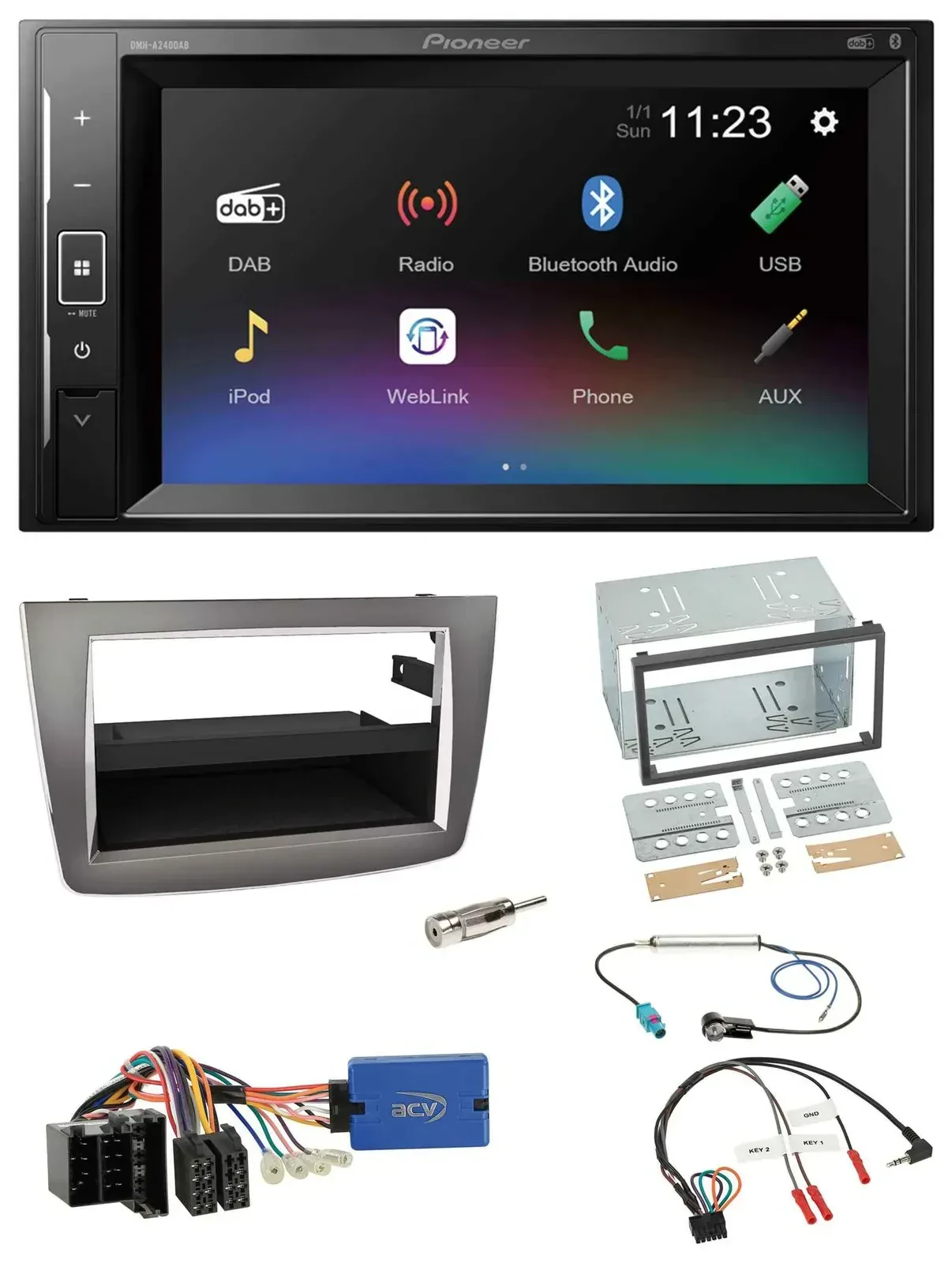 Автомагнитола для Alfa Romeo MiTo (2013–2018) Pioneer 2DIN, DAB, Bluetooth, USB, поддержка кнопок на руле