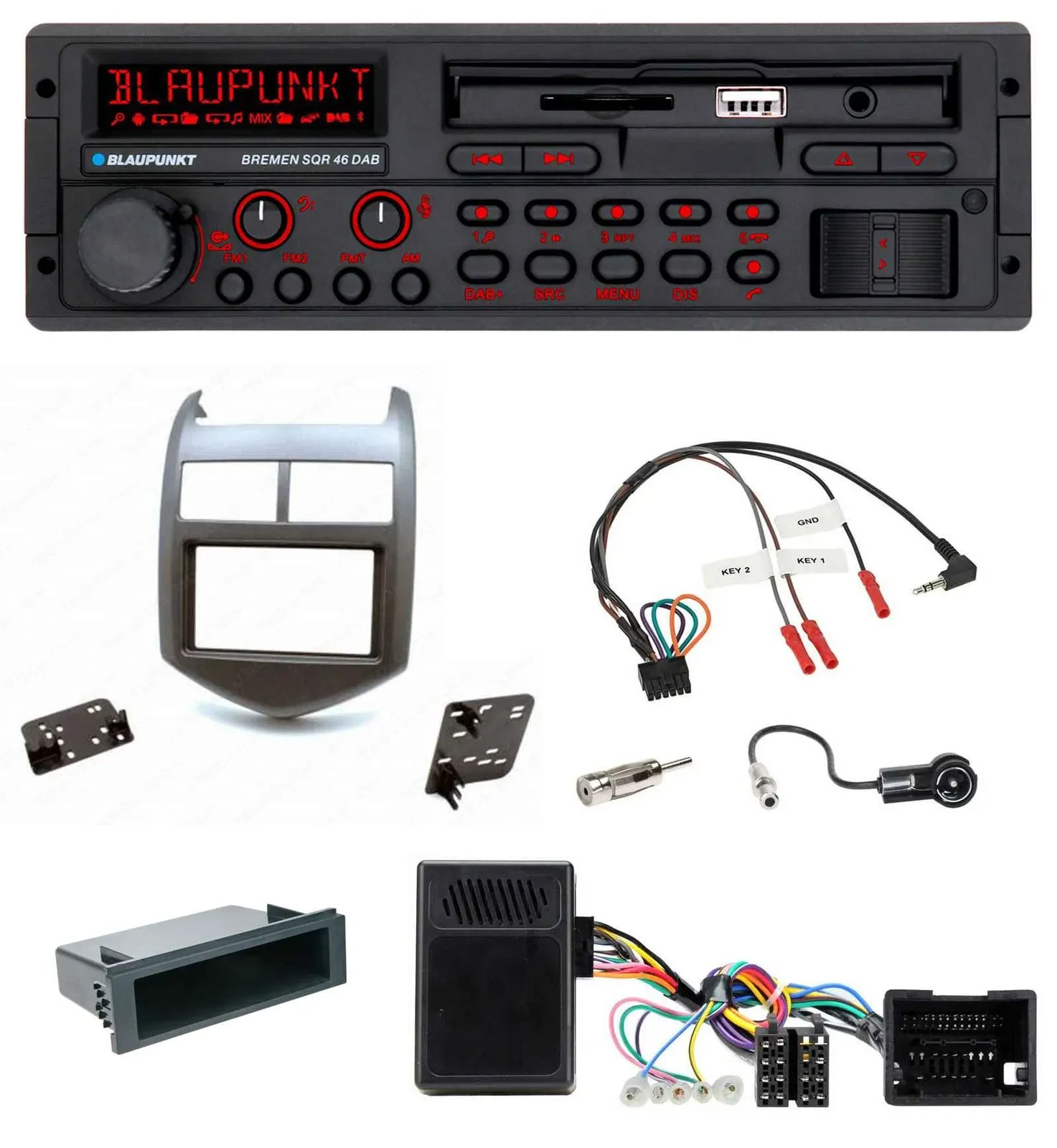 Blaupunkt SD Lenkrad USB Bluetooth DAB Autoradio für Chevrolet Aveo ab 11 dunkel