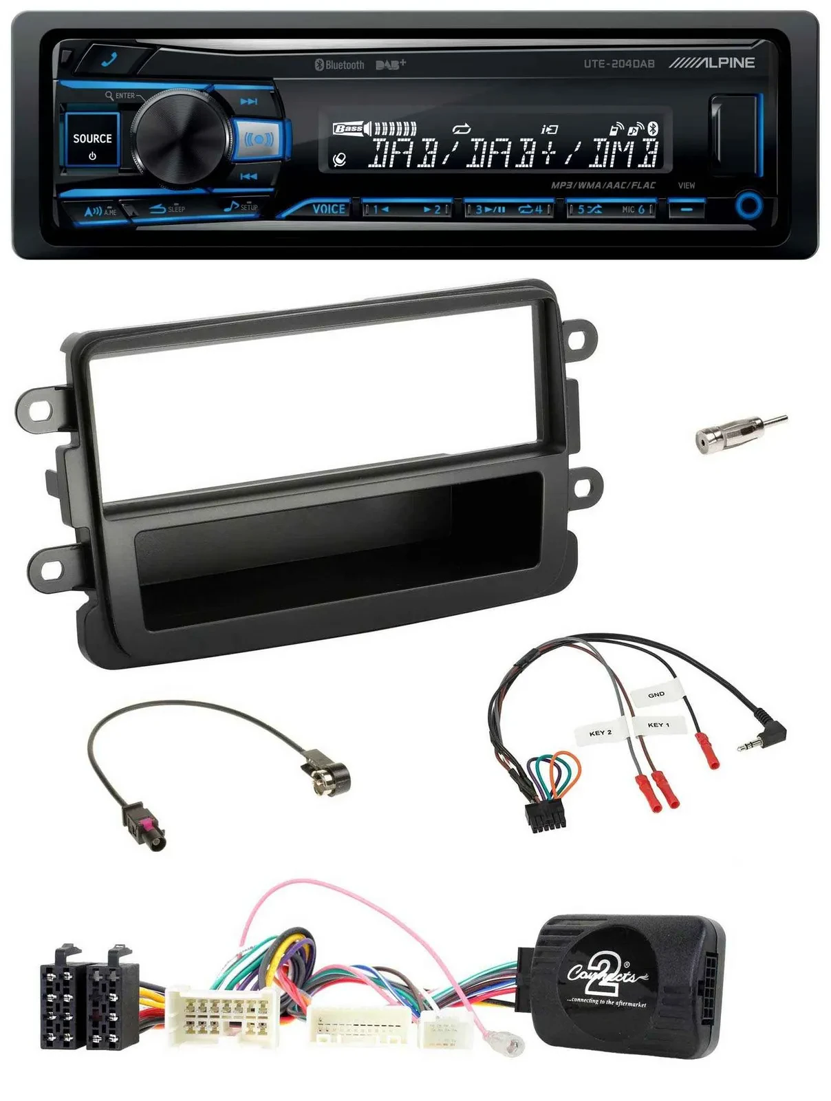 Alpine USB Bluetooth DAB Lenkrad Autoradio für Dacia ab 2012 schwarz