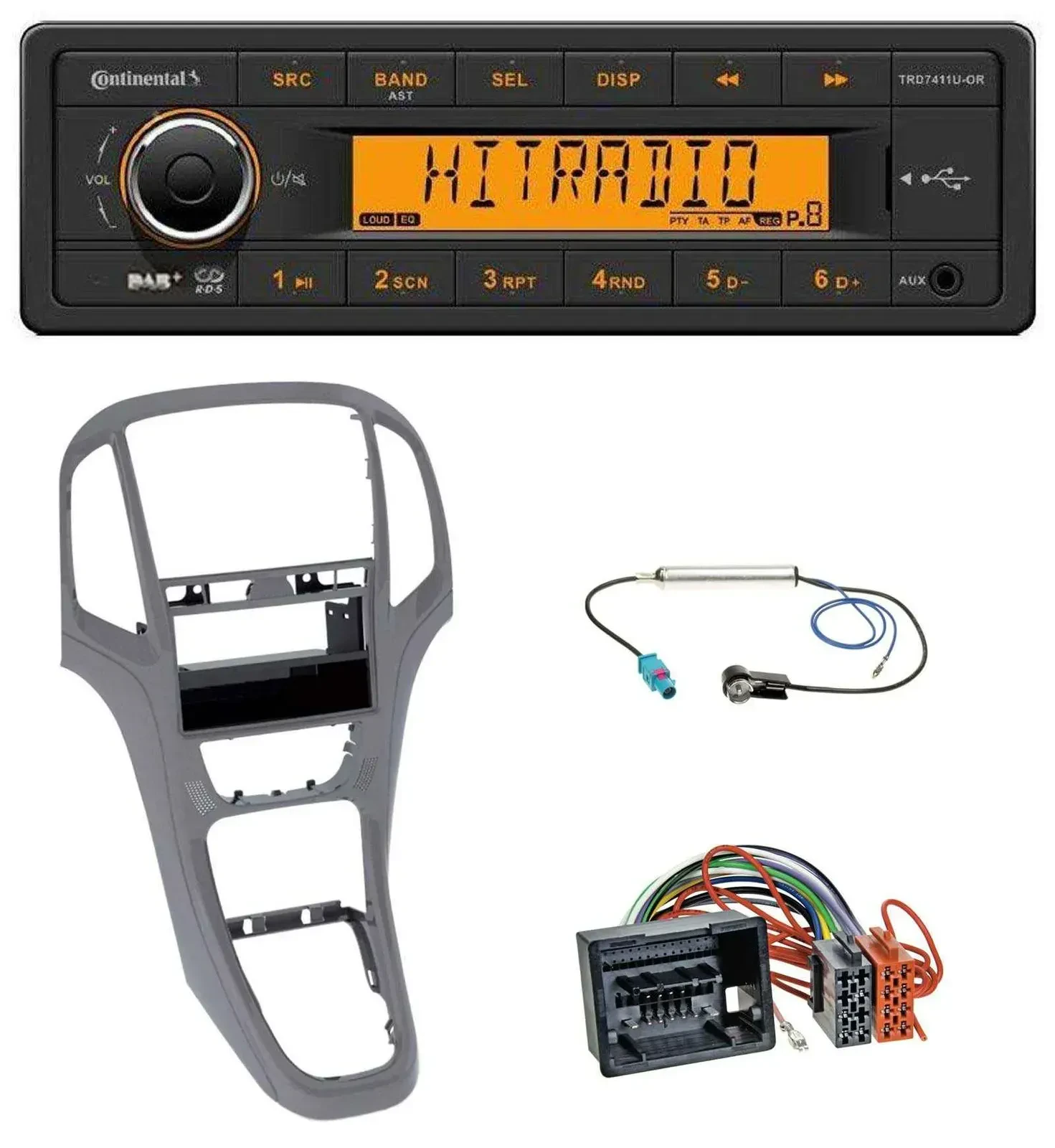 Continental 1DIN DAB MP3 AUX USB Autoradio für Opel Astra J ab 2009 Titan grau