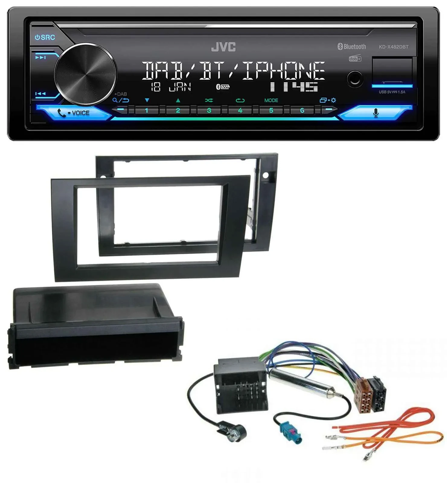 Автомагнитола для Audi A4 JVC Bluetooth, DAB, USB, MP3 (B6/B7, 2001–2008), Quadlock