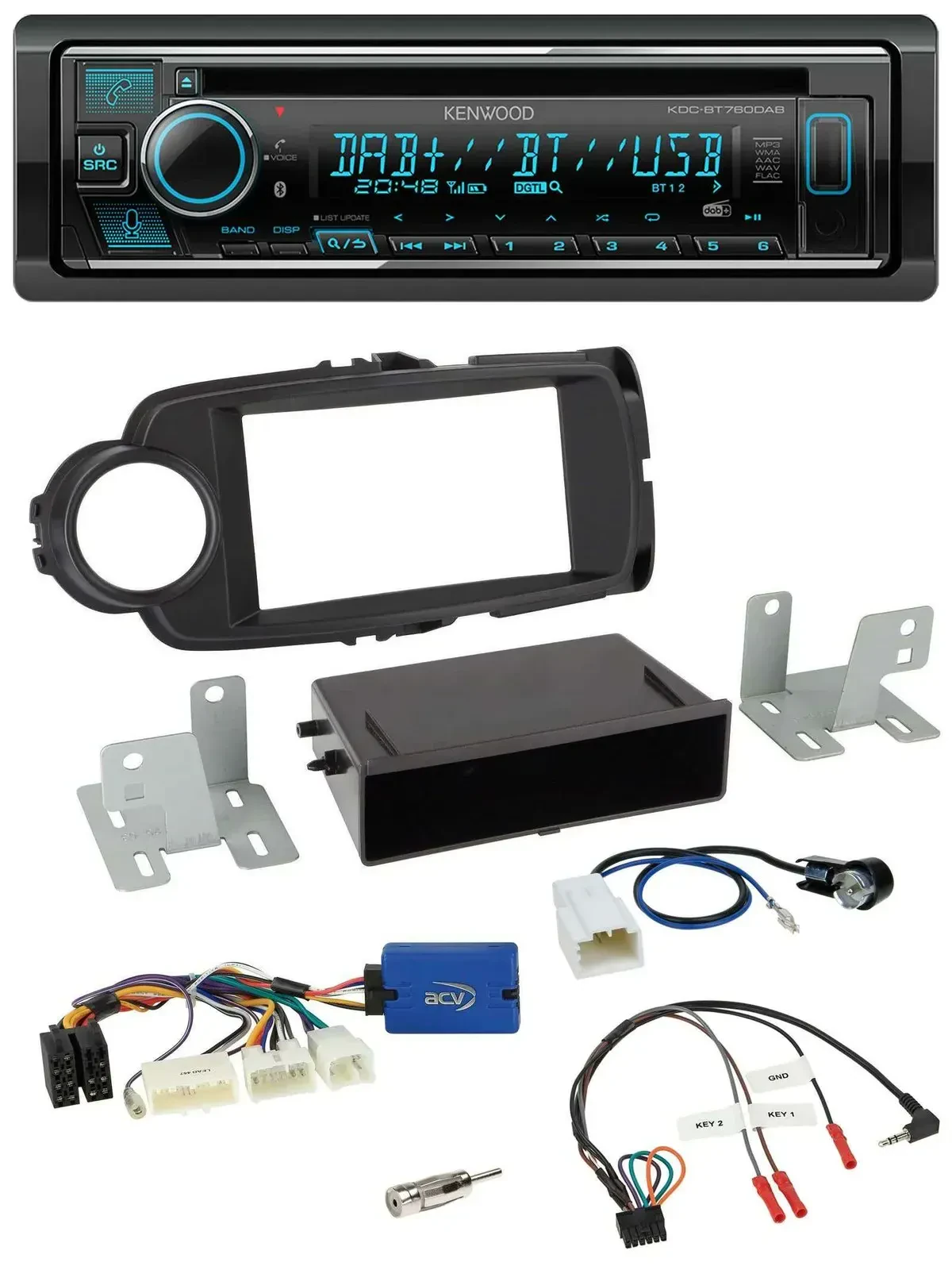 Автомагнитола Kenwood Bluetooth DAB USB CD для Toyota Yaris (с 2014), черная