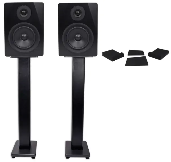 Pair Rockville APM5B 5.25" 2-Way 250W Powered USB Studio Monitors+Stands+Pads