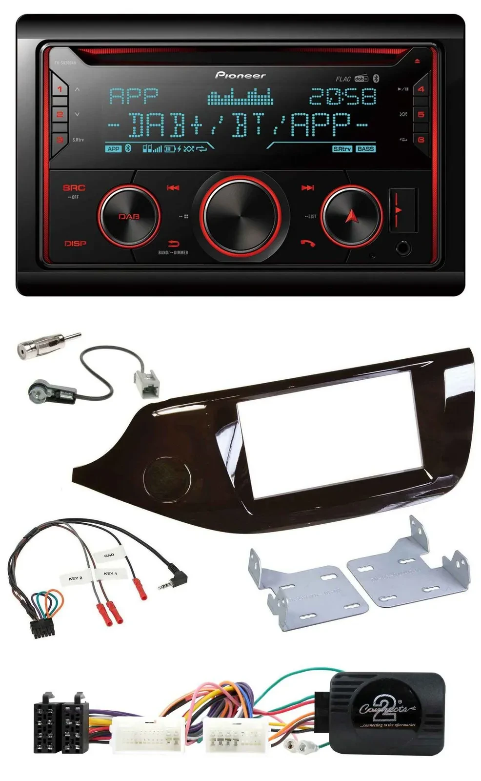 Автомагнитола для Kia Ceed Pioneer 2 DIN, DAB, Bluetooth, USB, CD, глянцевая, поддержка кнопок на руле