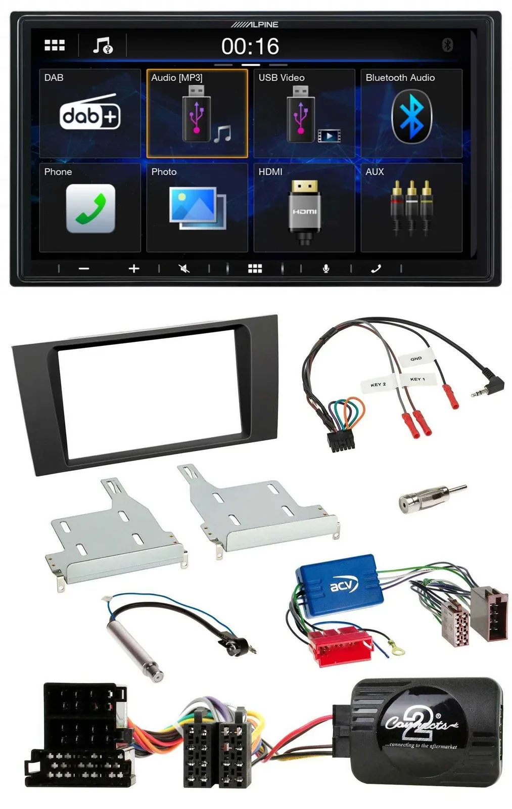 Alpine Bluetooth 2DIN Lenkrad DAB USB Autoradio für Audi A4 99-01 Aktivsystem