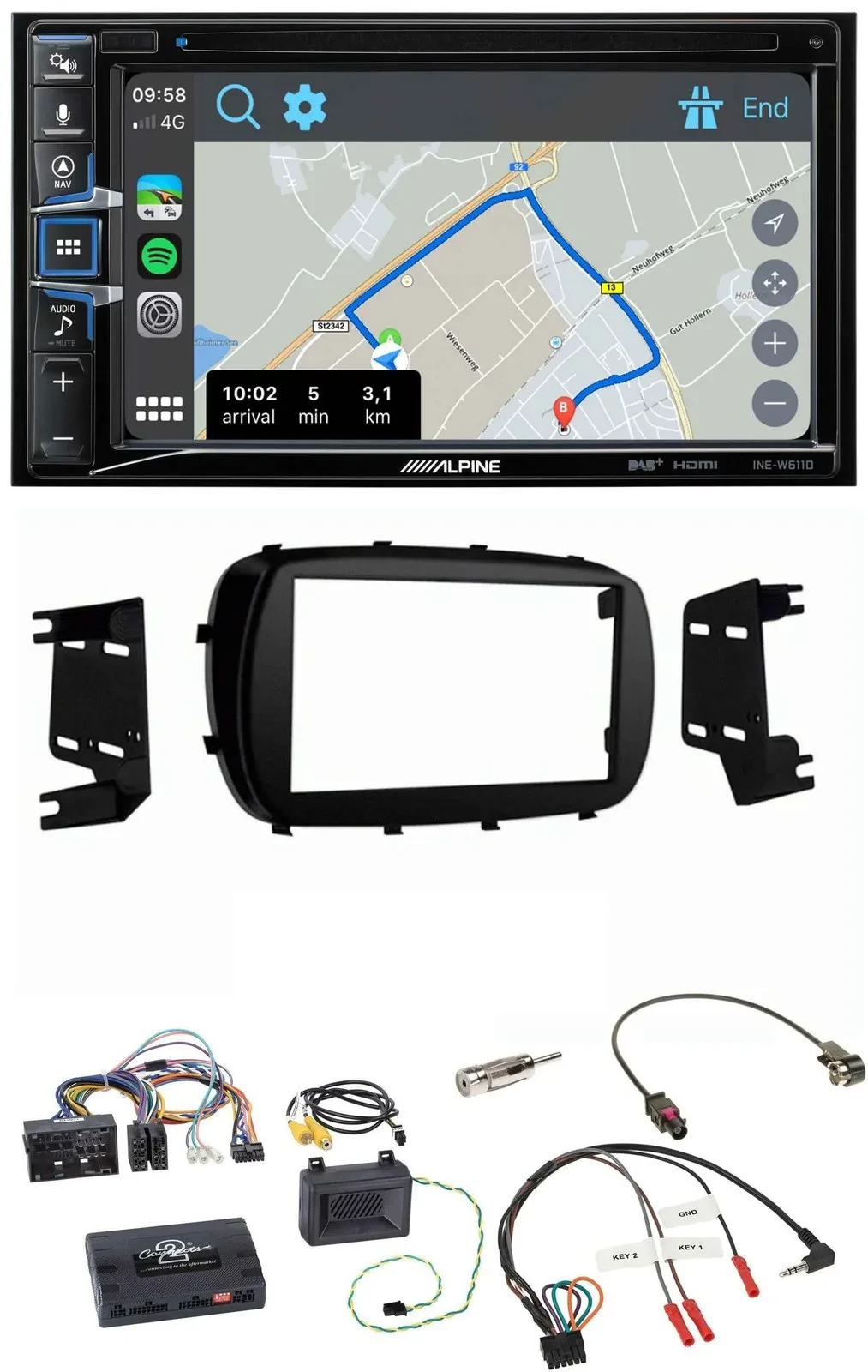 Автомагнитола для Fiat 500X Alpine 2DIN, DAB, TMC, Bluetooth, USB, управление с руля, навигация (с 2014)