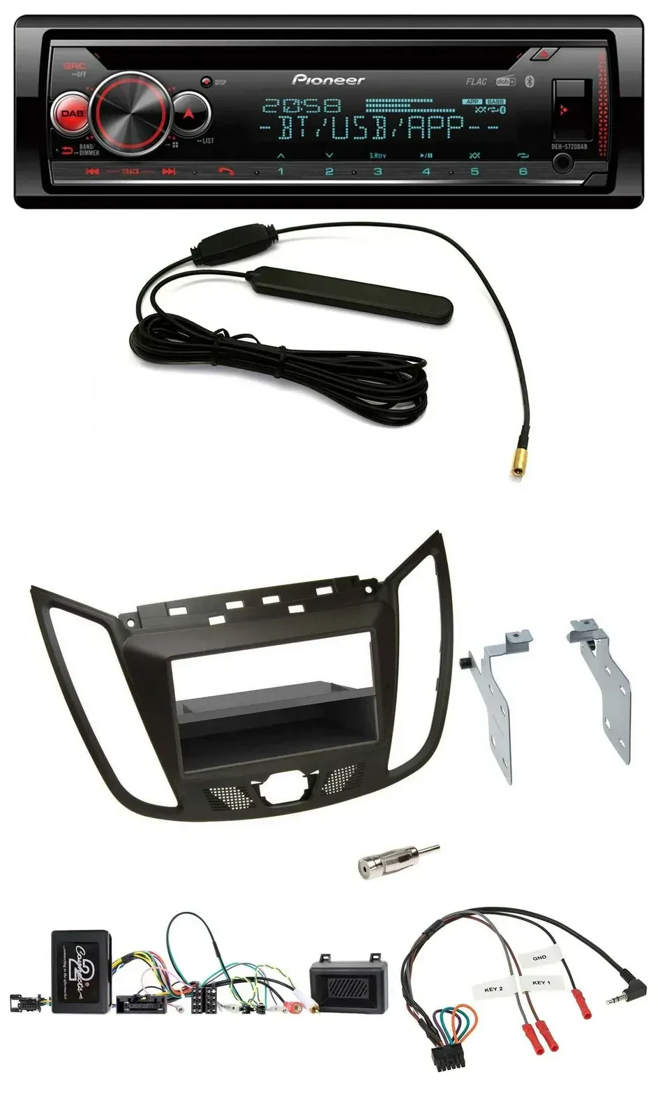 Автомагнитола для Ford C‑Max/Kuga Pioneer USB DAB Bluetooth CD, совместимая с кнопками на руле, коричневый