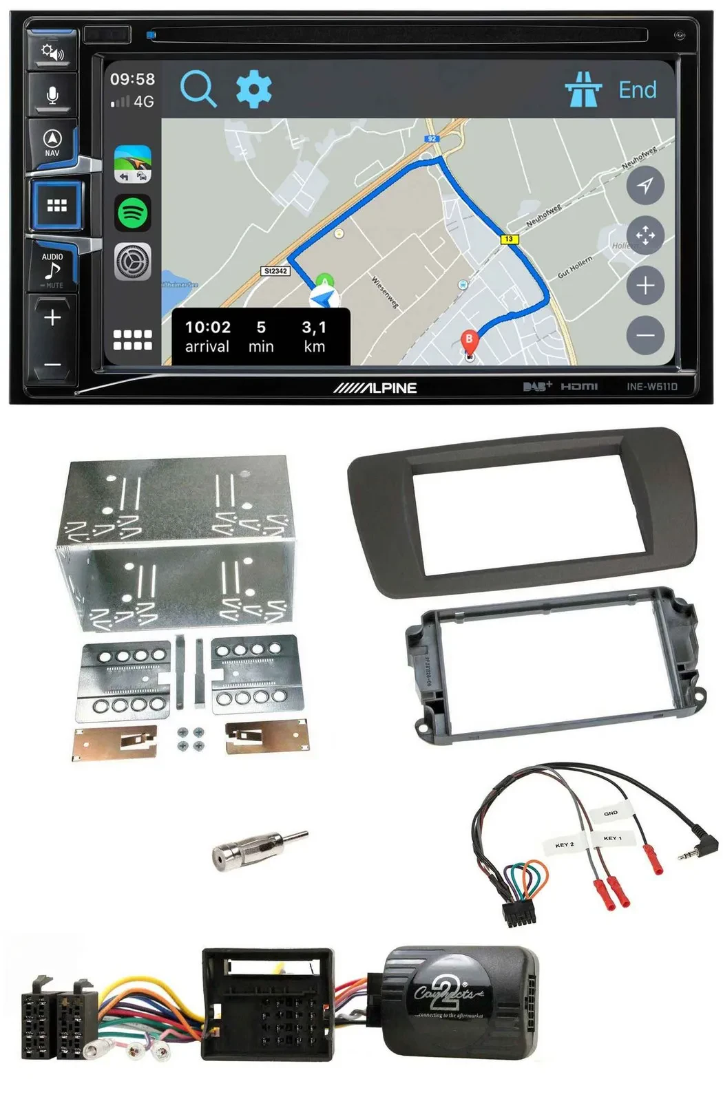 Автомагнитола для Seat Ibiza (с 2008) Alpine tuam-g 2-DIN, DAB, TMC, Bluetooth, USB, навигация, управление с руля