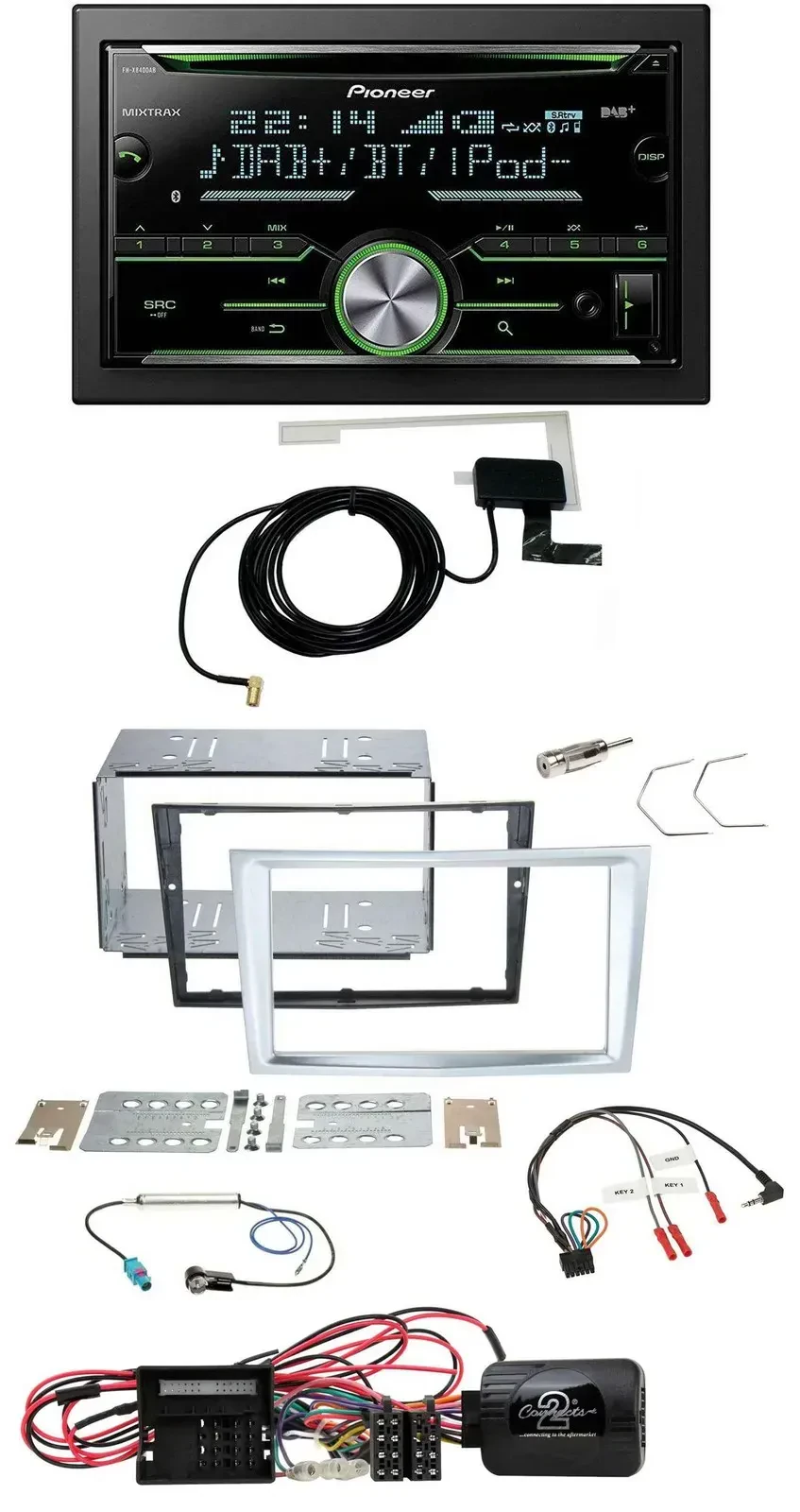 Автомагнитола для Opel Corsa D Pioneer 2-DIN, CD/USB/Bluetooth, DAB, матовый хром