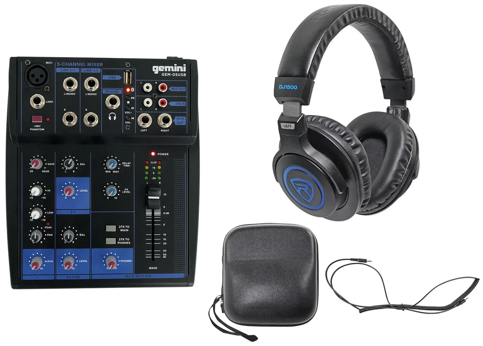 Микшерный пульт Gemini GEM-05USB 5-канальный, Bluetooth, USB, 2-шинный, эквалайзер 2-полосный, с наушниками