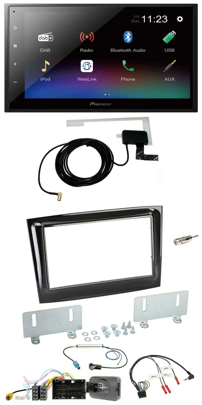 Автомагнитола для Fiat Doblo (с 2015) Pioneer 2 DIN, DAB, Bluetooth, USB, черный глянец, поддержка кнопок на руле