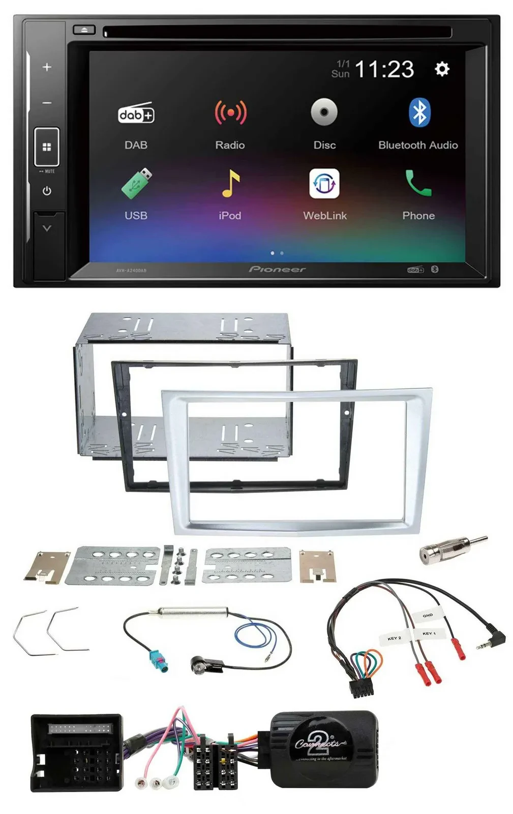 Pioneer Bluetooth Lenkrad USB 2DIN DAB DVD Autoradio für Opel Zafira Astra H Cor