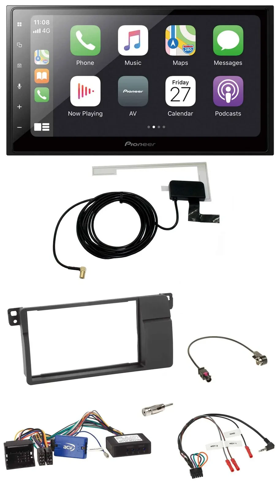 Pioneer USB Lenkrad 2DIN Bluetooth DAB Autoradio für BMW 3er E46 2002-2006 schwa