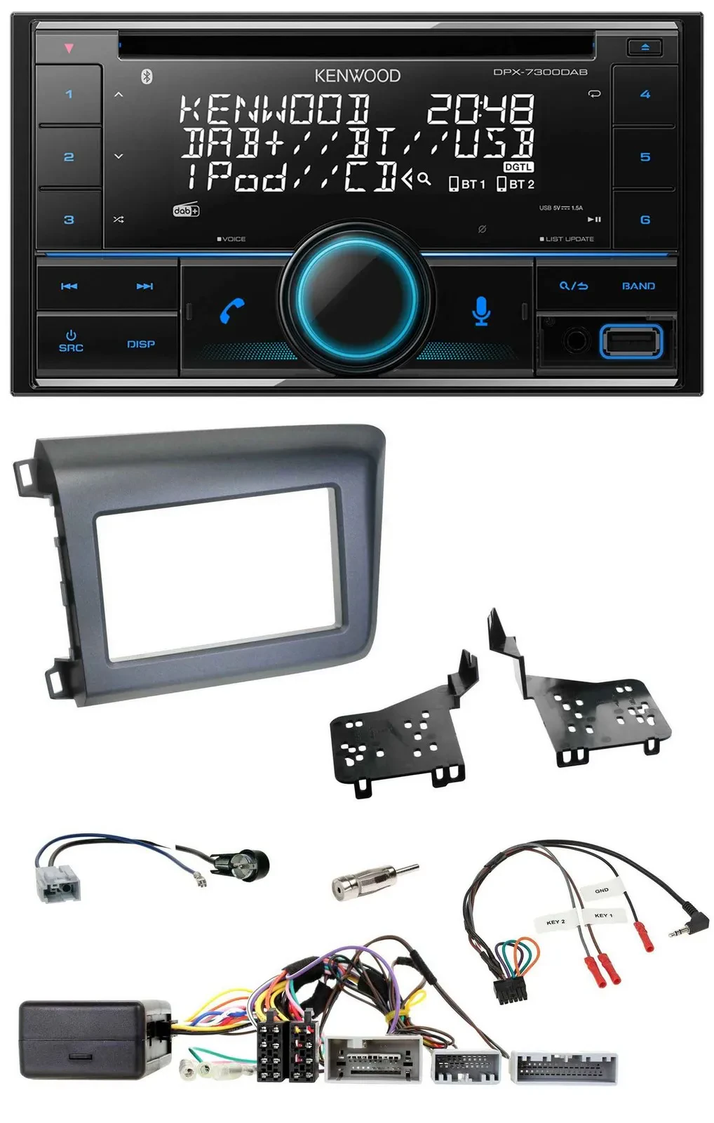 Kenwood CD 2DIN DAB USB Lenkrad Bluetooth Autoradio für Honda Civic US Modelle 2