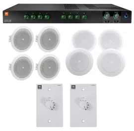 JBL CSMA240 Commercial Amplifier + 8" + 4" Ceiling Speakers+White Wall Controls