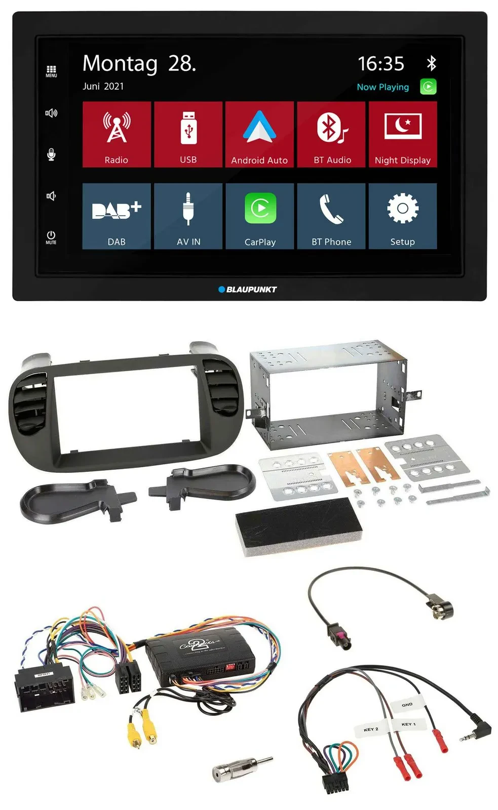 Blaupunkt Lenkrad Bluetooth DAB 2DIN USB Autoradio für Fiat 500 14-15 soft touch