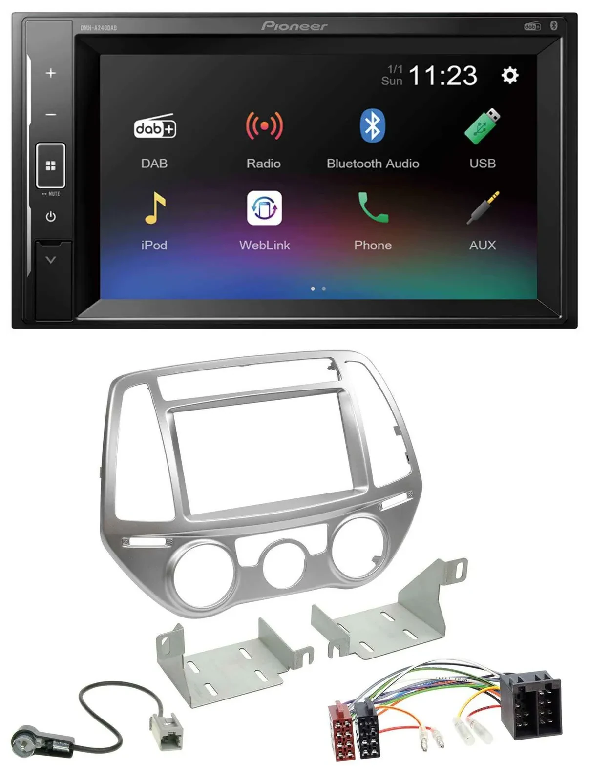 Pioneer DAB MP3 2DIN Bluetooth USB Autoradio für Hyundai i20 12-14 man. Klima