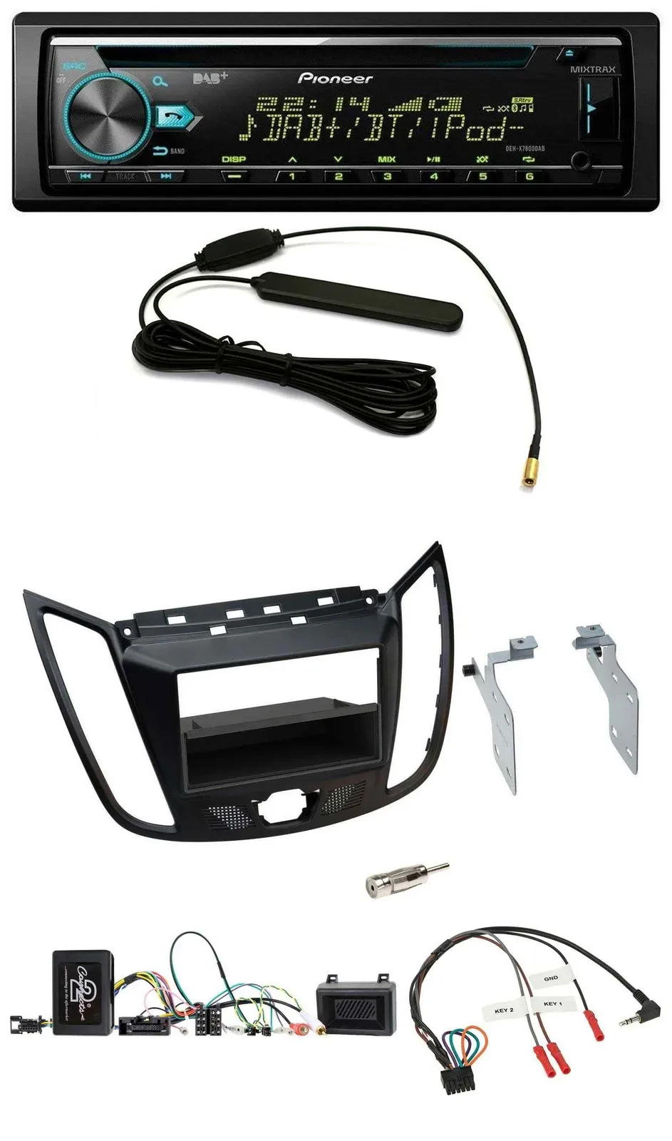 Pioneer CD MP3 Lenkrad DAB USB Autoradio für Ford C-Max Kuga matt schwarz