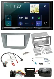 Pioneer Lenkrad Bluetooth USB 2DIN DAB Autoradio für Seat Leon 2005-2012 silber