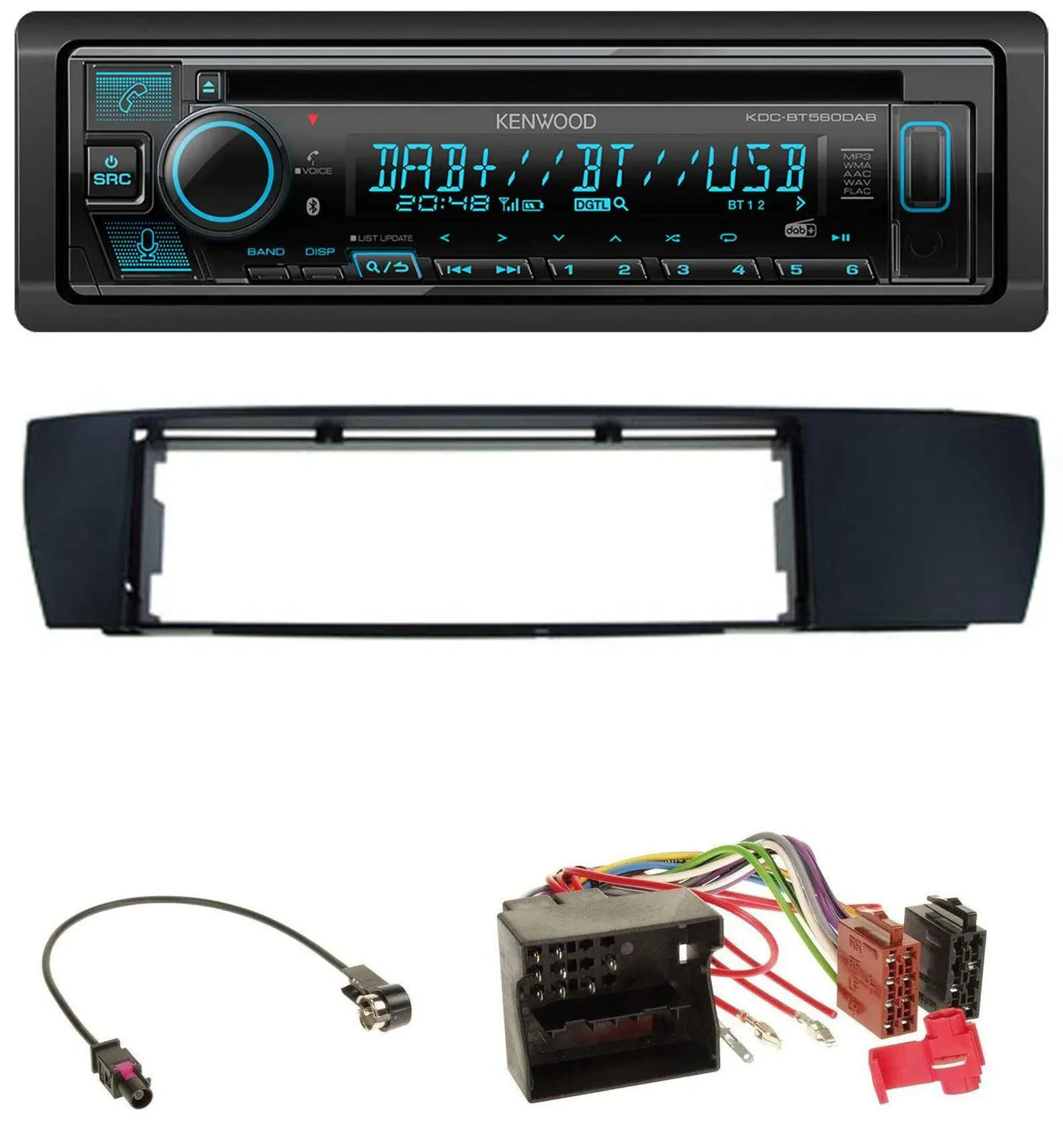 Kenwood Bluetooth DAB CD MP3 USB Autoradio für BMW X3 (E83 2004-2010) seitlich