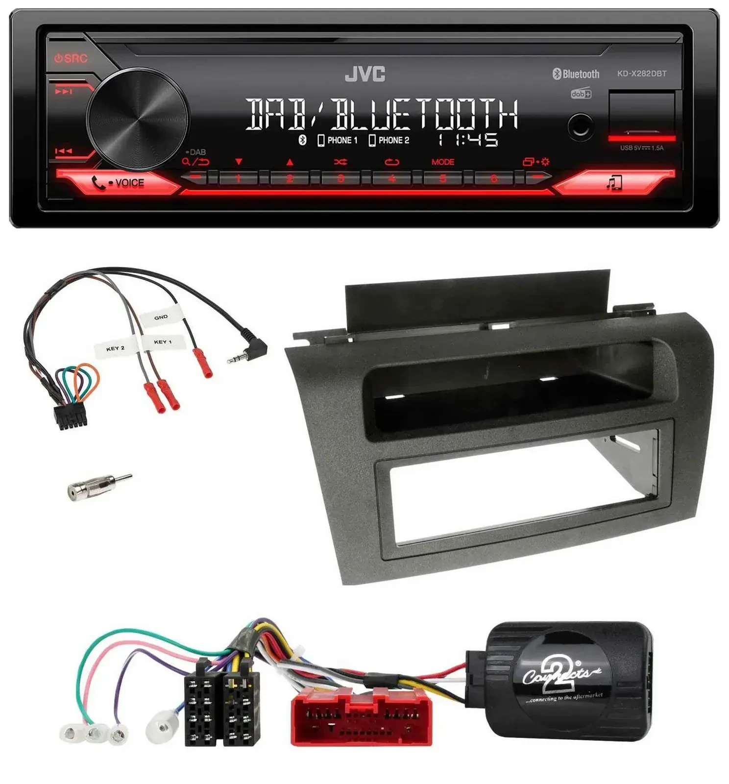 Автомагнитола JVC Bluetooth USB DAB для Mazda 3 (2003–2009) с поддержкой кнопок на руле