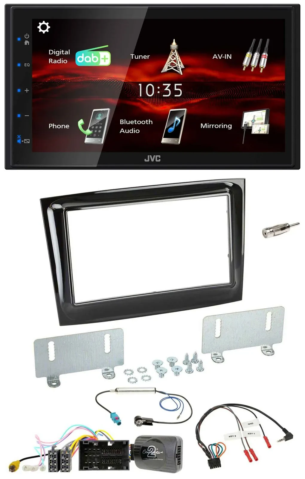 JVC USB Bluetooth Lenkrad DAB 2DIN Autoradio für Fiat Doblo ab 15 piano schwarz