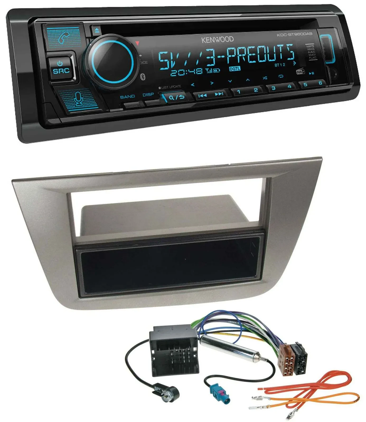 Kenwood Bluetooth USB CD MP3 DAB Autoradio für Seat Altea Toledo ab 05 Anthrazit