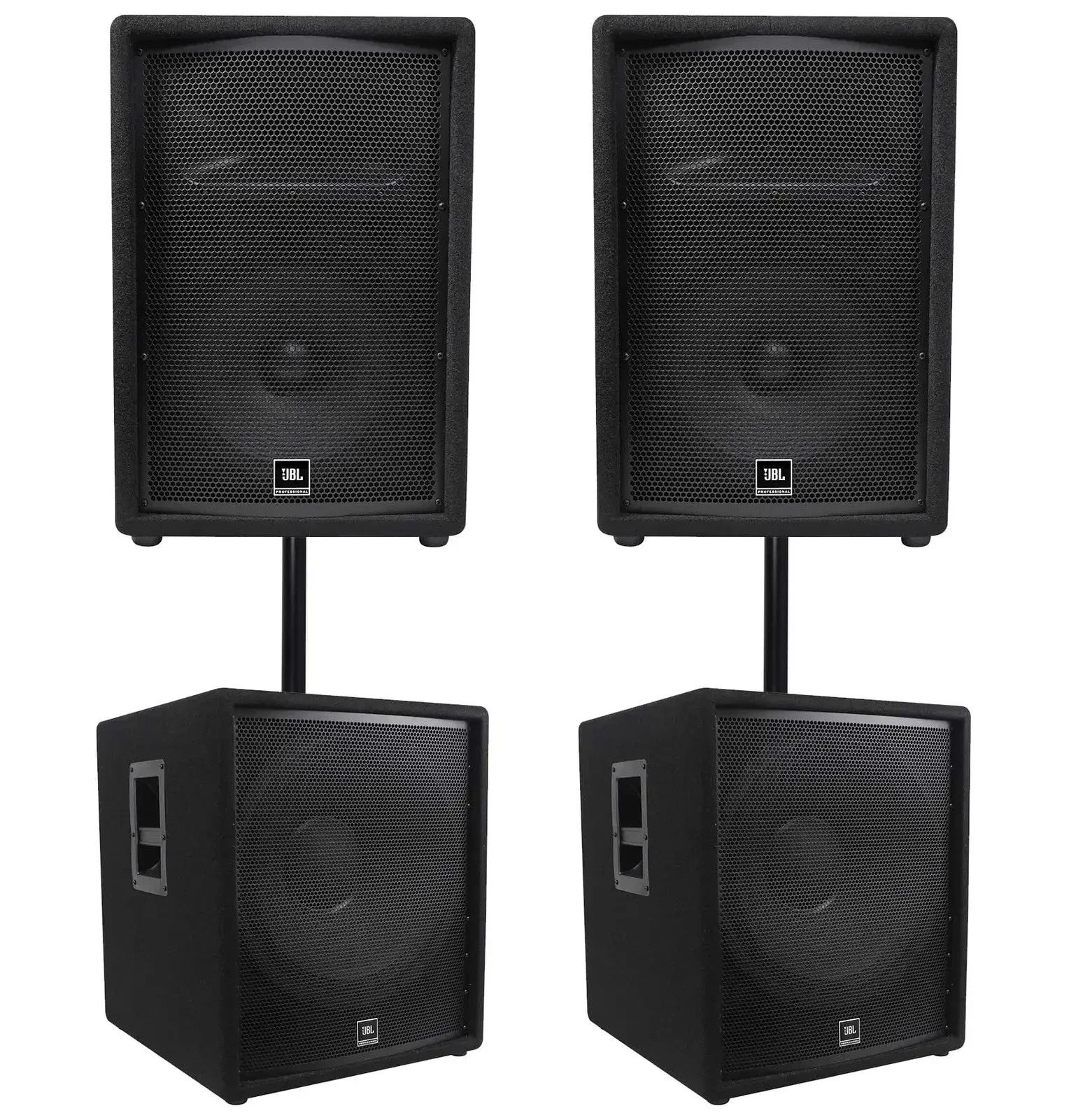 (2) JBL JRX212 1000w 12" 2-Way DJ P/A Speakers+(2) 18" 1400w Subwoofers Pro Subs