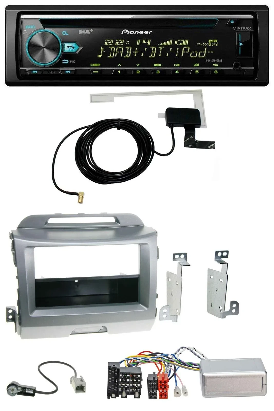 Автомагнитола для Kia Sportage (2010–2015) Pioneer с DAB, CD, USB, MP3, серебристая