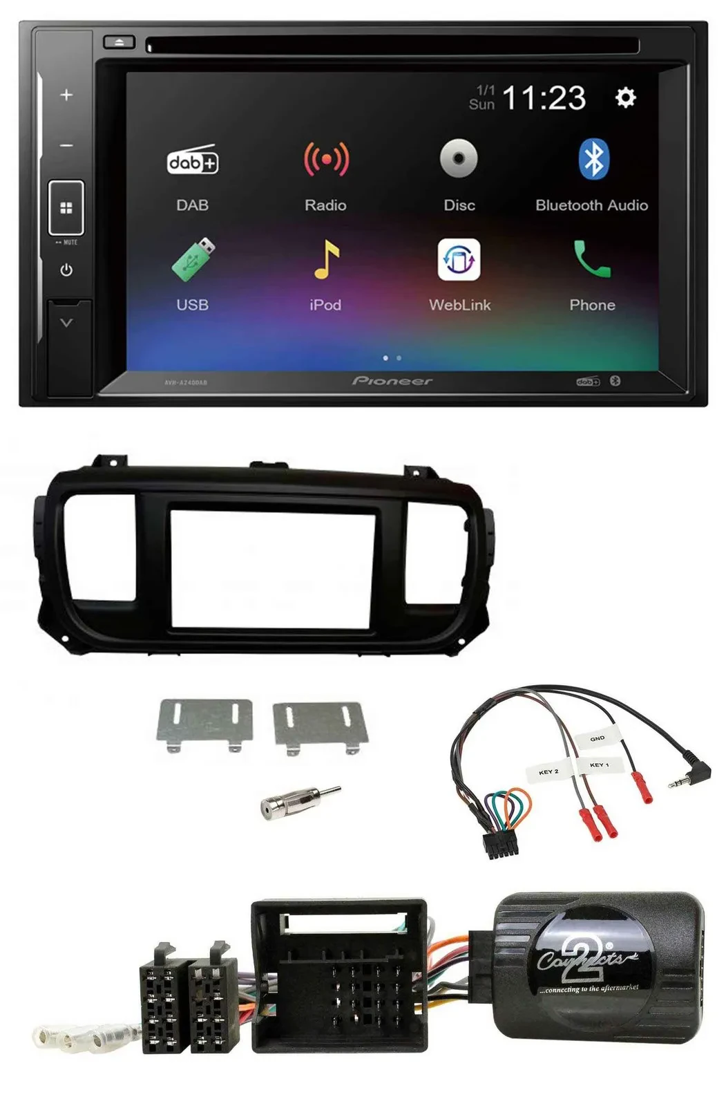 Pioneer Bluetooth Lenkrad USB 2DIN DAB DVD Autoradio für Toyota Proace Citroen J