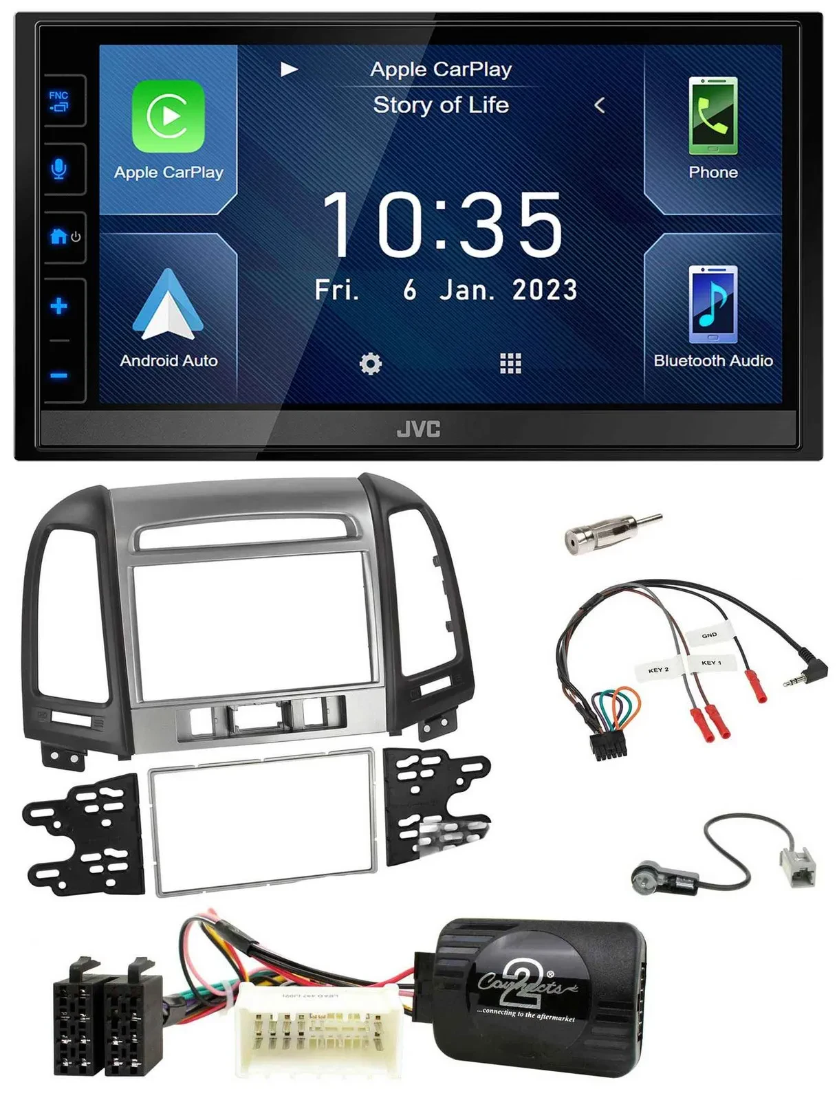 JVC DAB Bluetooth Lenkrad USB 2DIN Autoradio für Hyundai Santa Fe 3 Schalter 200
