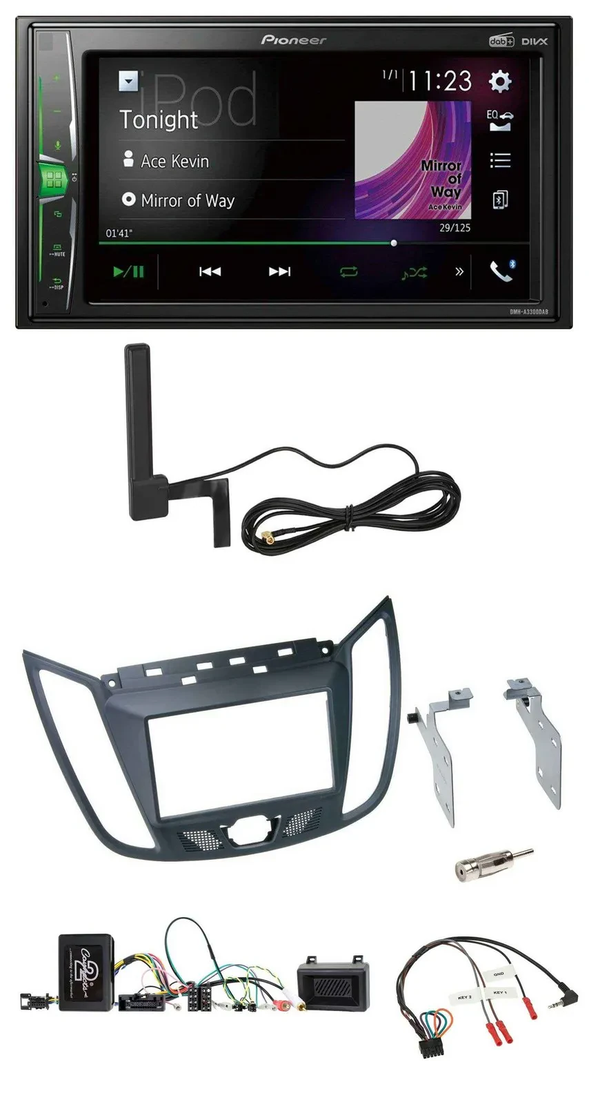 Pioneer MP3 DAB Lenkrad 2DIN Bluetooth Autoradio für Ford C-Max ab 2011 grau