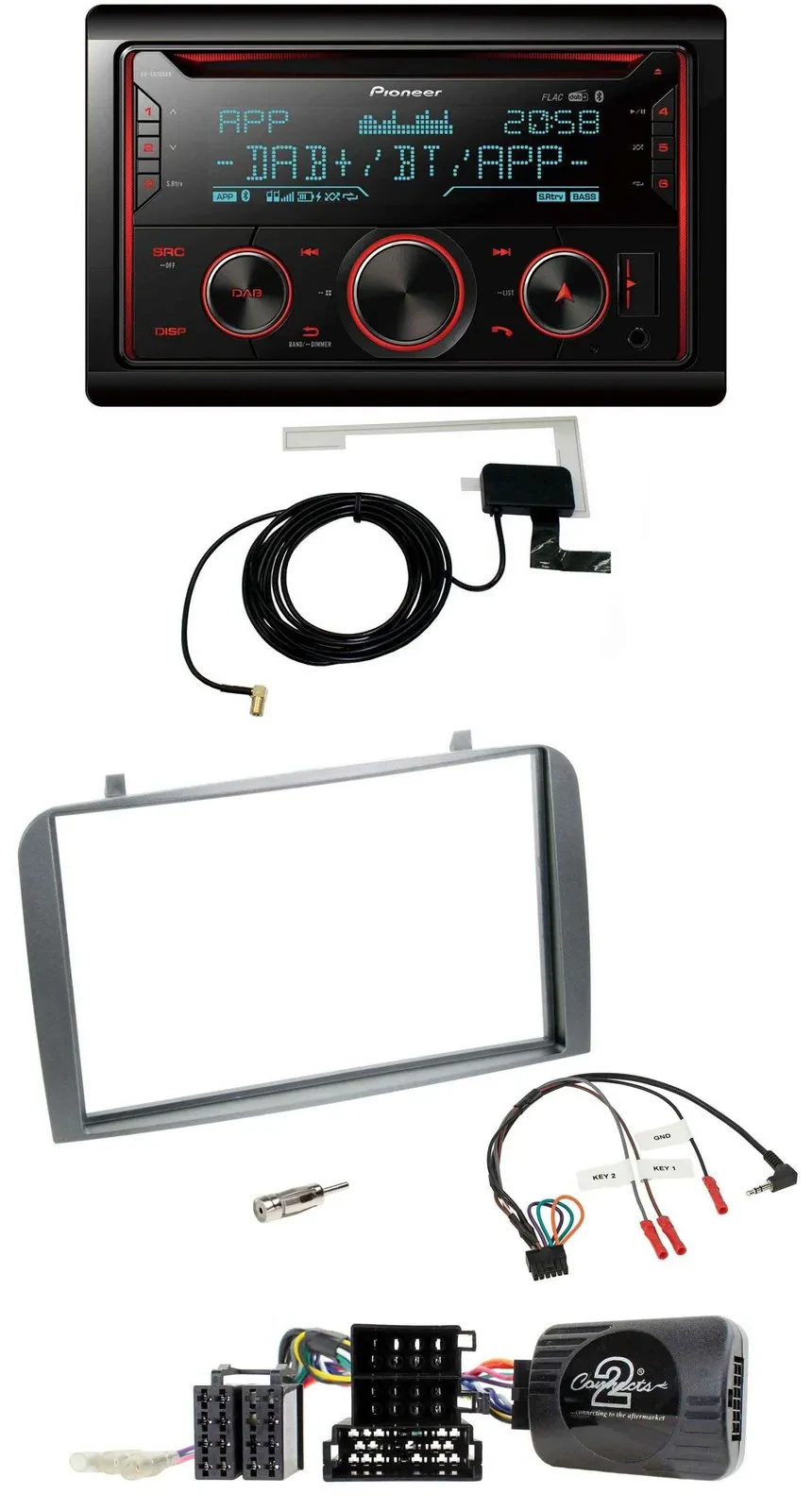 Автомагнитола для Alfa Romeo GT/147 (2007–2010) Pioneer 2DIN DAB USB CD Bluetooth, совместима с кнопками на руле