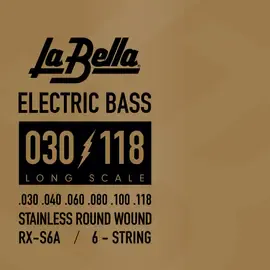 Струны для 6-струнной бас-гитары La Bella RX-S6A RX Stainless Steel Round Wound 30-118